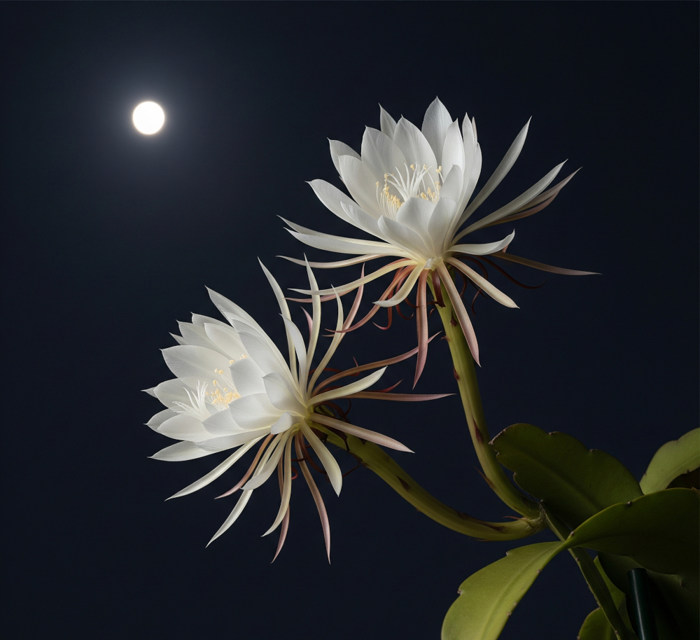 Éjszakai királynő (Epiphyllum oxypetalum) csak egyszer virágzik egy évben, éjfélkor.