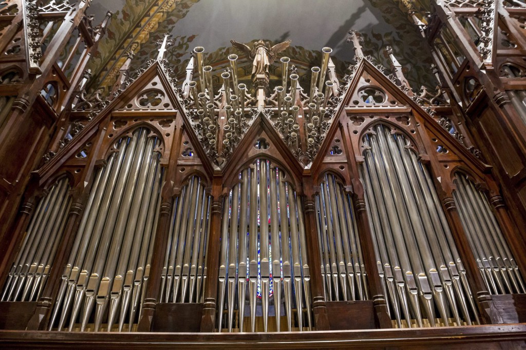A budavári Mátyás-templom felújított orgonája 2015. január 23-án. Az orgonát 2009 és 2015 között a Pécsi Orgonaépítő Manufaktúra újította fel.