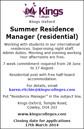 job advert summer residence manager.gif
