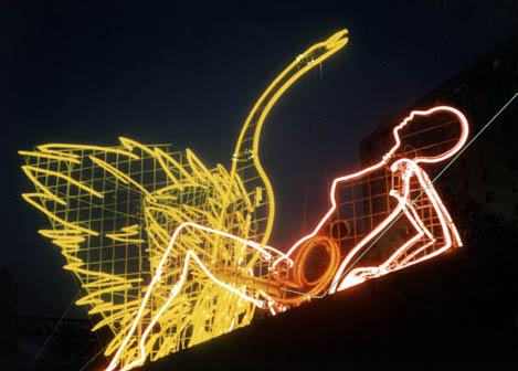 street sculpture (steel, neon, laser beam), Hotel Estrel, Berlin.jpg