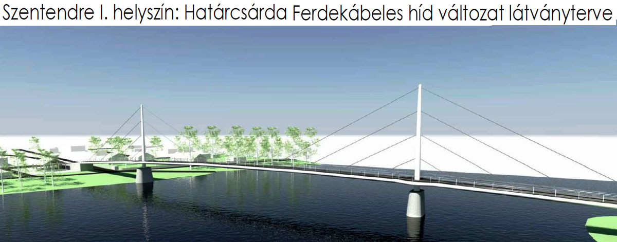 A Határcsárdánál tervezett híd látványterve ferdekábeles hídra.<br /><br />Fotó: szentendre.hu