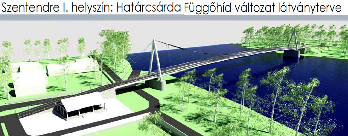 A Határcsárdánál tervezett híd látványterve függőhídra.<br /><br />Fotó: szentendre.hu