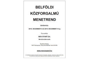 MÁV Belföldi Közforgalmú Menetrend 2018 December 9-től - 2019 December 14-ig