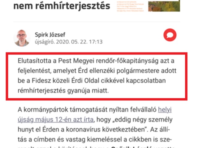 RENDŐRSÉGGEL FENYEGETI OLDALUNKAT ÉRD POLGÁRMESTERE