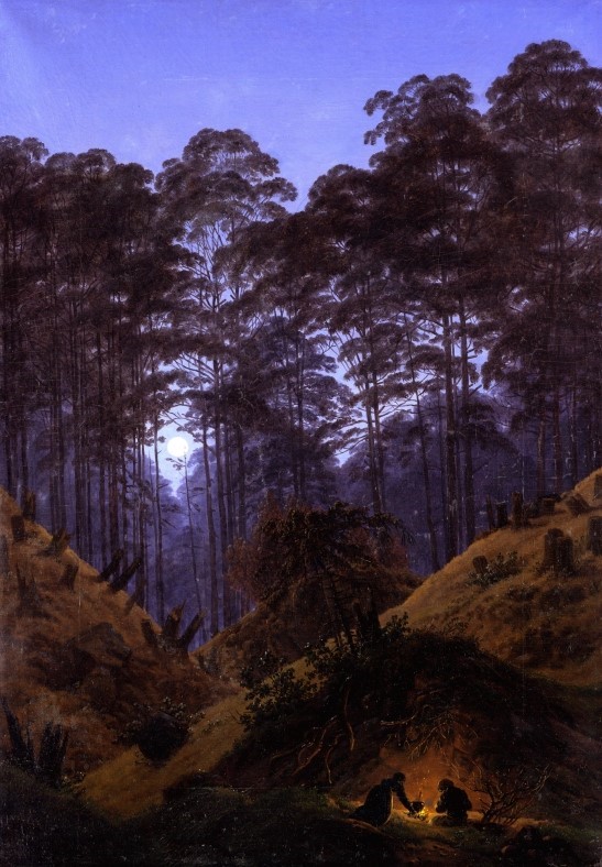 Az erdő mélyén hodfénynél (Waldinneres bei Mondschein), Caspar David Friedrich, 1823-1830, Staatliche Museen zu Berlin, Nationalgalerie, Germany, CC BY-NC-SA (forrás: Europeana)