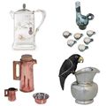 keyword: PITCHER • tiffany & co. american silver and mixed-metal japanese style hot milk jug • jacques blin ceramic tea or sake set • tapio wirkkala coffee tea sevice for hopeakeskus • los castillo silver plate parrot cream pitcher • source: sotheby's, 1stdibs