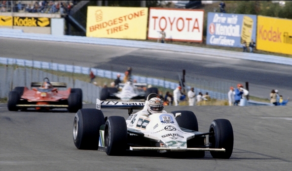 Alan Jones in the Williams FW07B finished 1st, with Carlos Reutemann placing 2nd at the 1980 United States GP East-herowide.jpg