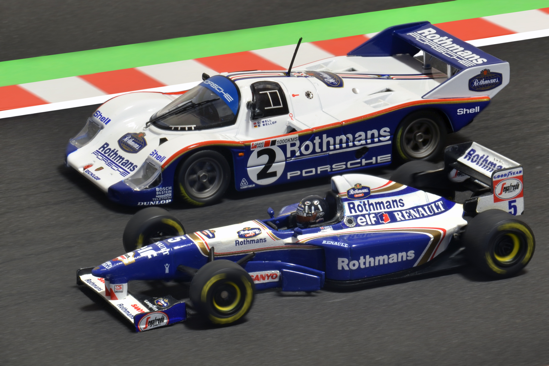 Williams FW17 Damon Hill 1995 Minichamps 1:43 & Porsche 956K Derek Bell, Stefan Bellof 1984 IXO 1:43