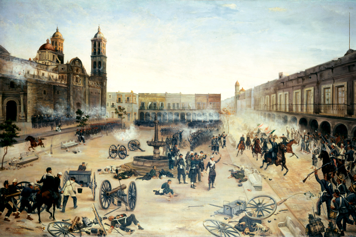 Porfírio Diaz visszafoglalja 1867. április 2-án Pueblát. (Francisco de Paula Mendoza festménye 1902)
