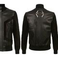 Philipp Plein Speachless Leather Bomber Jacket, Black