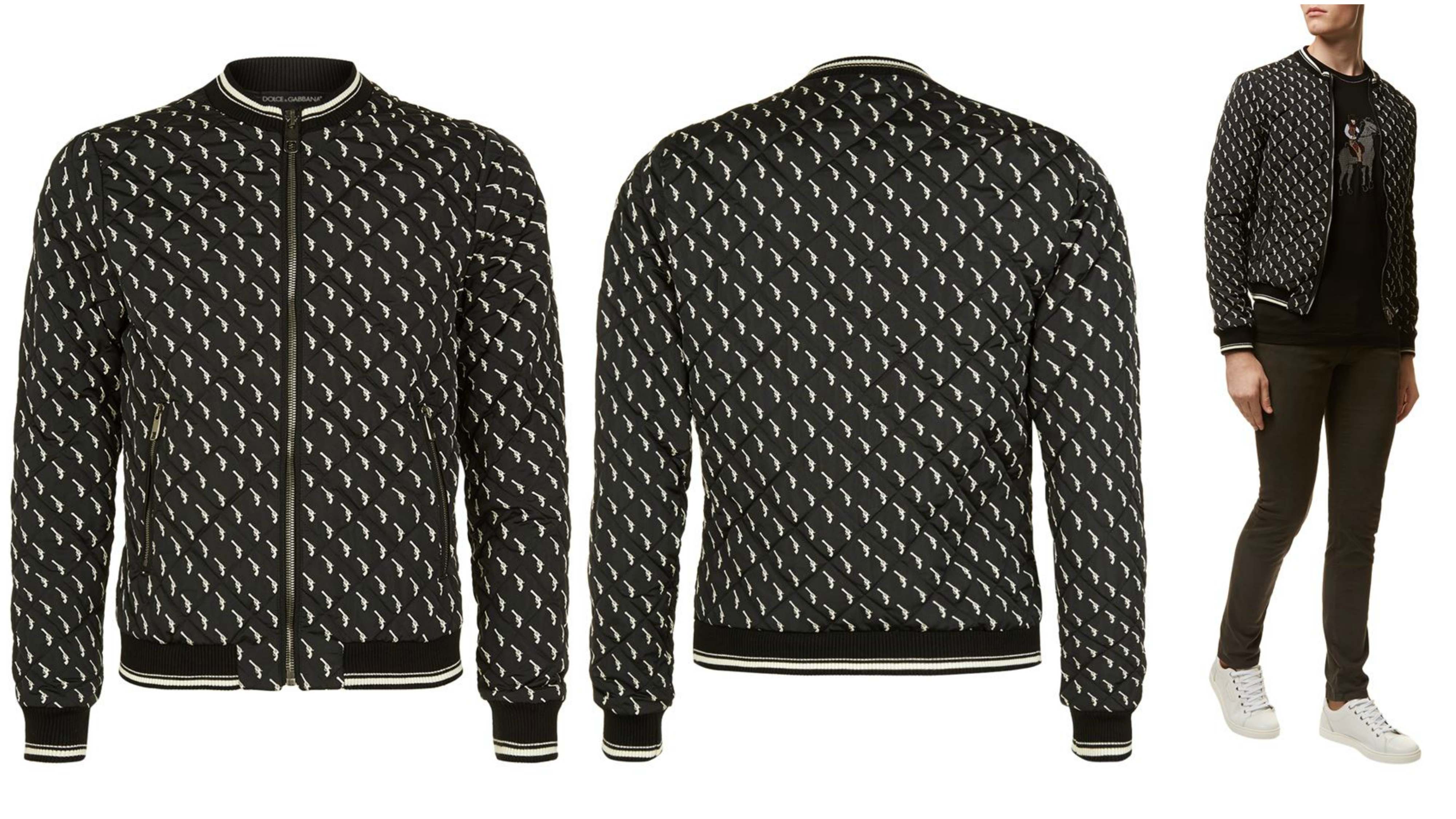 Dolce & Gabbana Pistol Print Quilted Bomber Jacket - Férfidivat