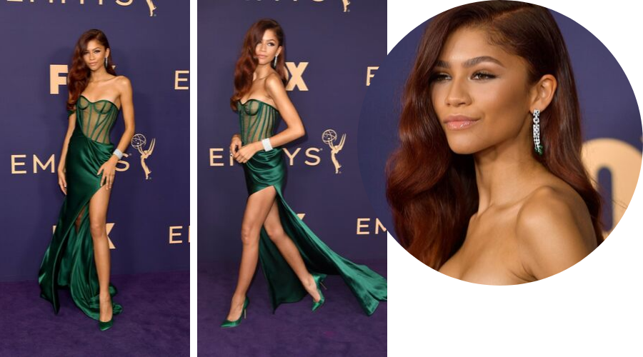 Zendaya <br />VERA WANG<br /><br />Hol vannak az Euphoriában látott oversize cuccok? Bár a sorozat idén nem kapott díjat, Zendaya vörös szőnyeges teljesítménye megér egy érmet. <br />Egyedi Vera Wang ruhája elegáns és szexi – egy kicsit Kis Hableány, egy kicsit Poison Ivy. A karkötő és a fülbevaló Cartier, mi más is lehetne?