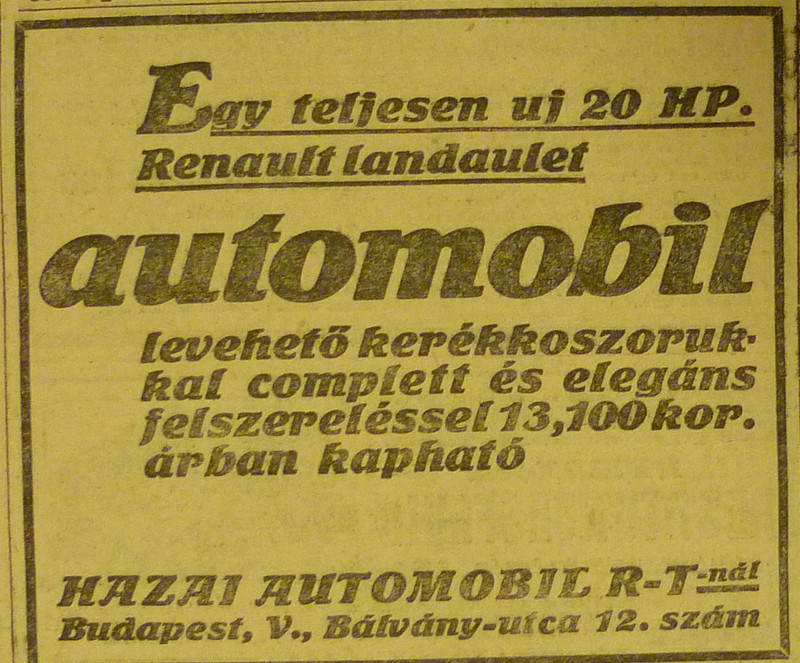 fovarosi.blog.hu: BalvanyUtca12-HazaiAutomobil-1913Junius-AzEstHirdetes