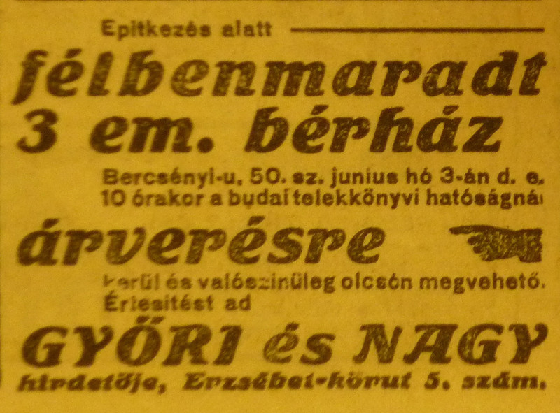 fovarosi.blog.hu: BercsenyiUtca50-1913Majus-AzEstHirdetes