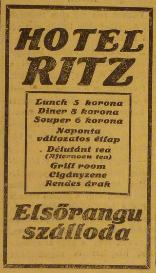 fovarosi.blog.hu: Dunapalota-RitzSzallo-1913Februar-AzEstHirdetes