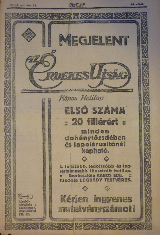 fovarosi.blog.hu: ErdekesUjsag-1913Marcius-AzEstHirdetes