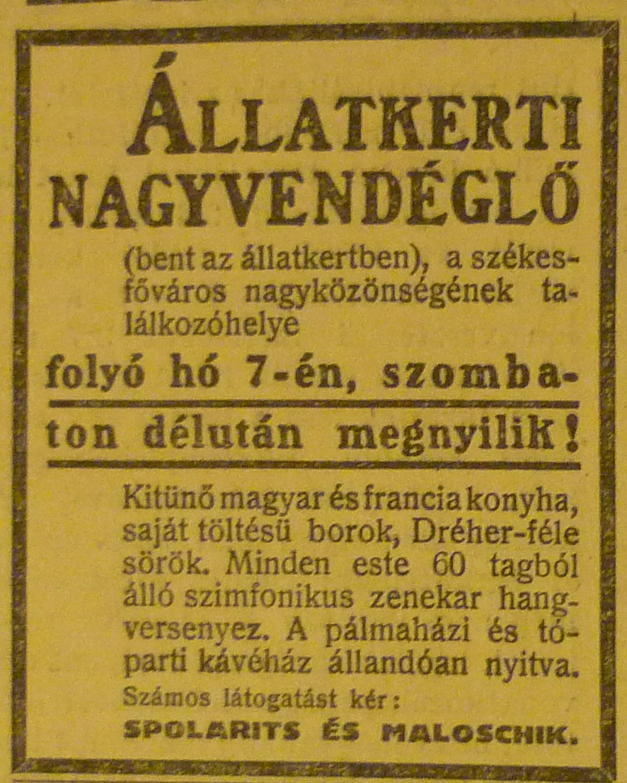 fovarosi.blog.hu: Gundel-1913Junius-AzEstHirdetes