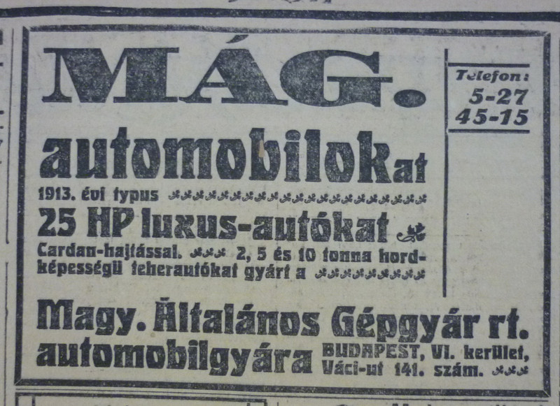 fovarosi.blog.hu: VaciUt141-MAGAutomobilok-1913Jan-AzEstHirdetes