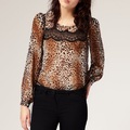 River Island - Leopard Print Blouse with Lace Insert