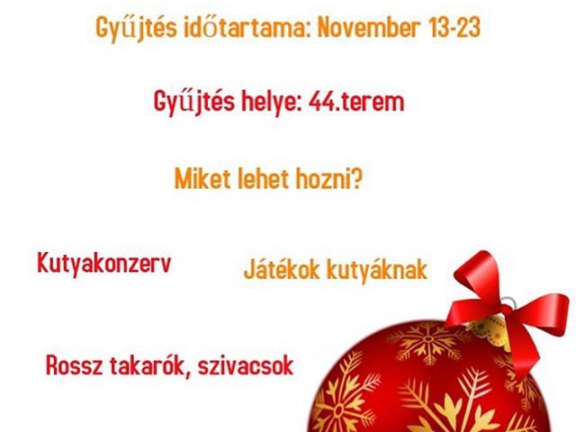 Iskolánk biológia szakkörösei november 13-23 között karácsonyi adománygyűjtést szerveznek a szolnoki állatmenhely részére. Felajánlásokat szívesen fogadjuk és várjuk, iskolánk 44. termében.