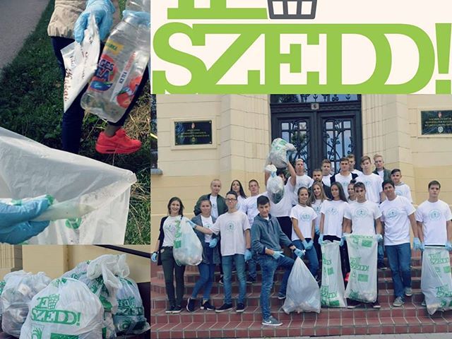 TeSzedd! akcióban a gimisek: 11.d osztály, Cseh Petra DÖK-elnök és Suba Csaba, DÖK-segítő tanár #ajrg #gimiblog #teszedd #szemét #nagykőrös #dök