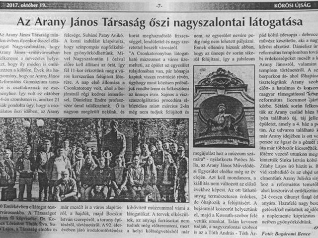 Cikk a nagyszalontai kirándulásról a Kőrösi Újság legfrissebb lapszámából #ajrg #gimiblog #nagyszalonta #kirándulás #gimisek #arany200 #aranyjános