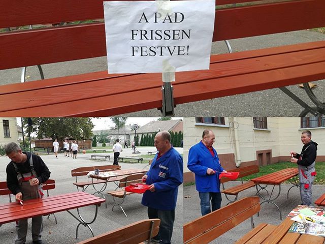 Időjárást tűrő festékkel szépülnek meg az udvari kiülők. #ajrg #gimiblog #udvar #festés #pad #asztal