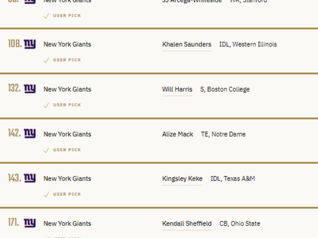 7 körös Giants mock draft
