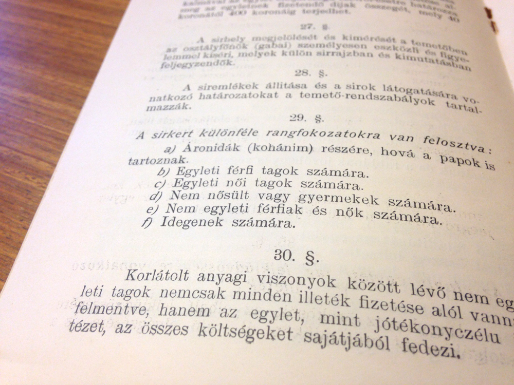  A Mezőkövesdi Chewra Kadischa Egylet alapszabálya. 1909.
