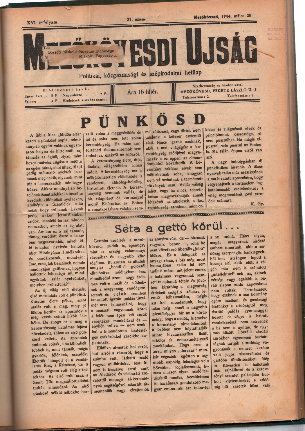 Mezőkövesdi Újság 1944. május 25.