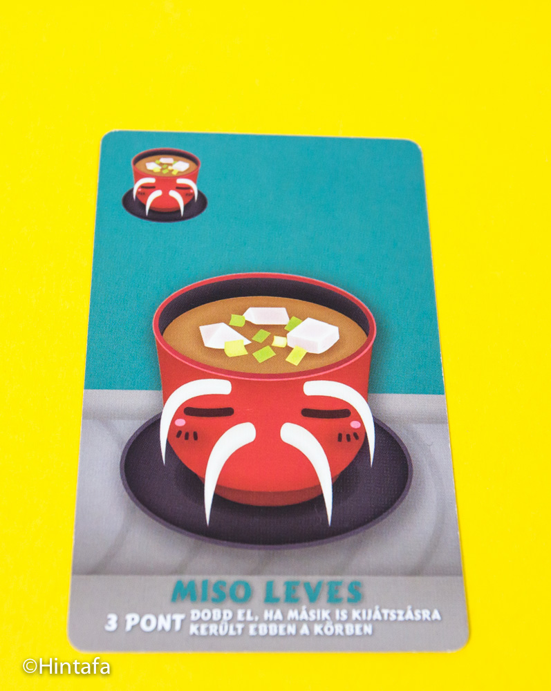 Miso leves az egyediségre megy rá. Ha senki más nem játszotta ki a körben, akkor +3 pont
