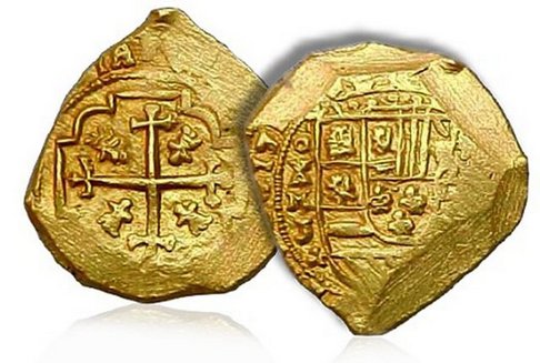 Spanyol aranypénzek a XVIII. század elejéről.
