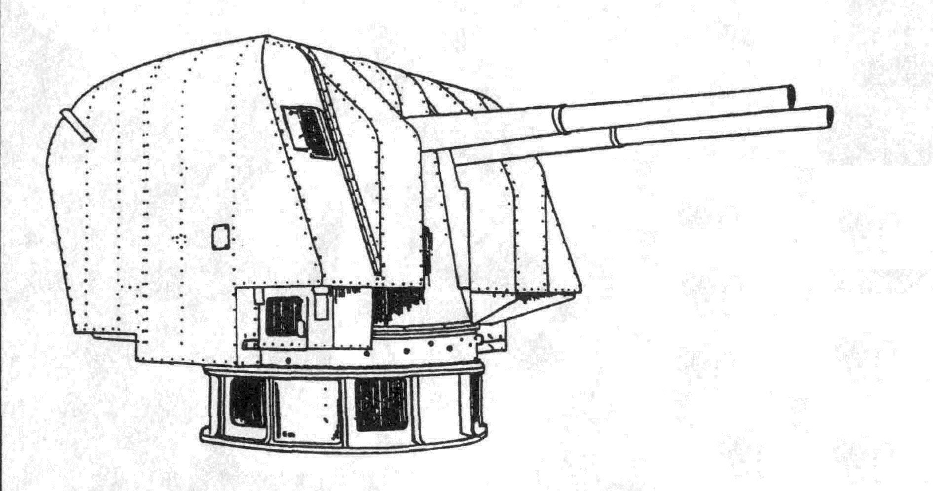 Az Ark Royalon is használt 114 mm-es Mark III UD lövegtorony rajza.