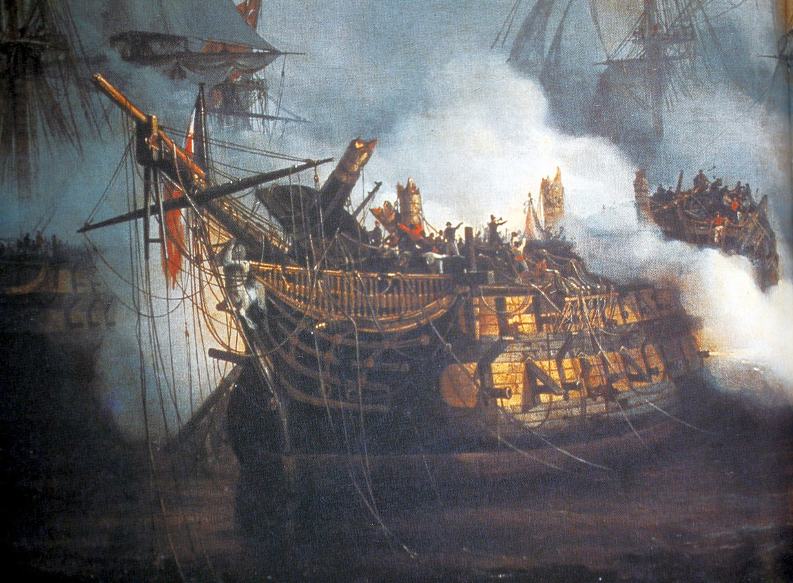 Az árbocait vesztett Bucentaure Trafalgárnál.
