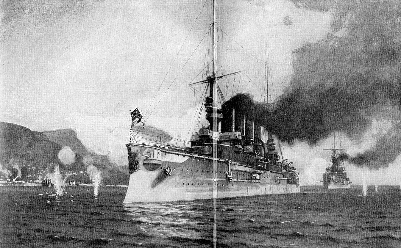 A német cirkálók Papeetét lövik.