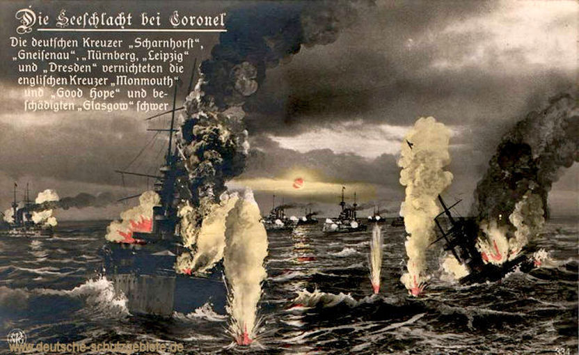 Korabeli német képeslap az ütközetről.