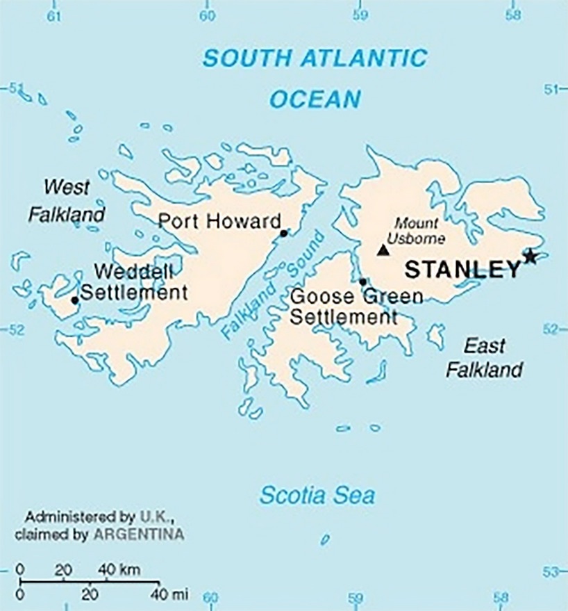 A Falkland-szigetek.