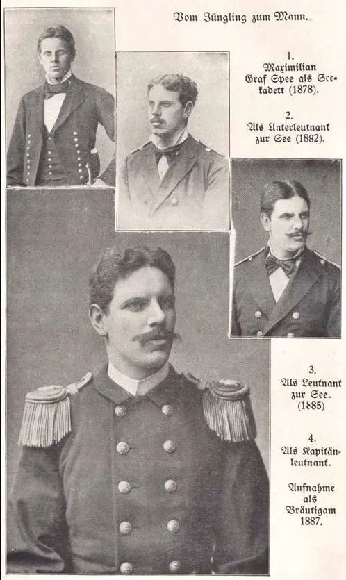 Maximilian von Spee kadétként, és fiatal tisztként.