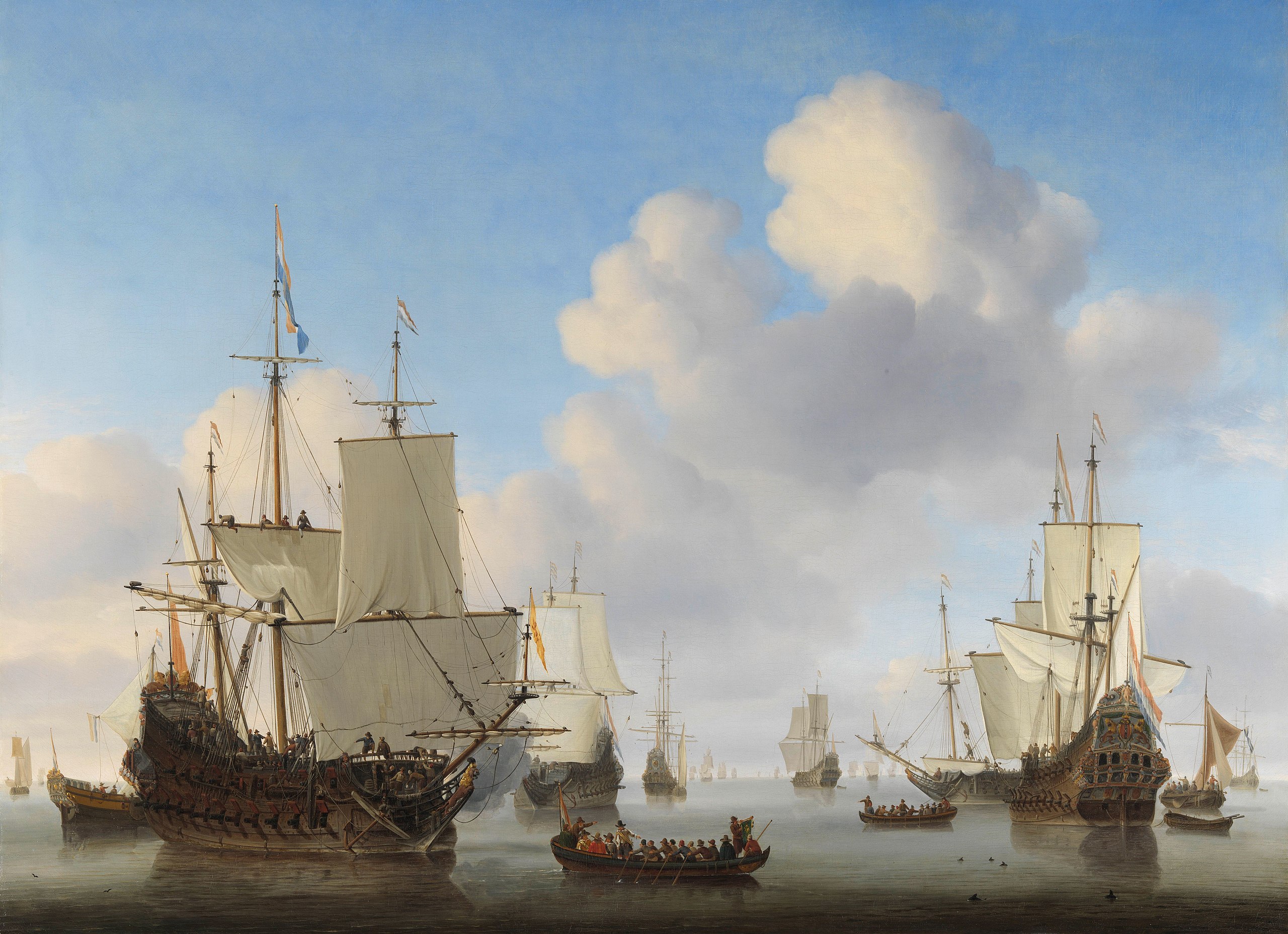 Horgonyon álló holland hadihajók.