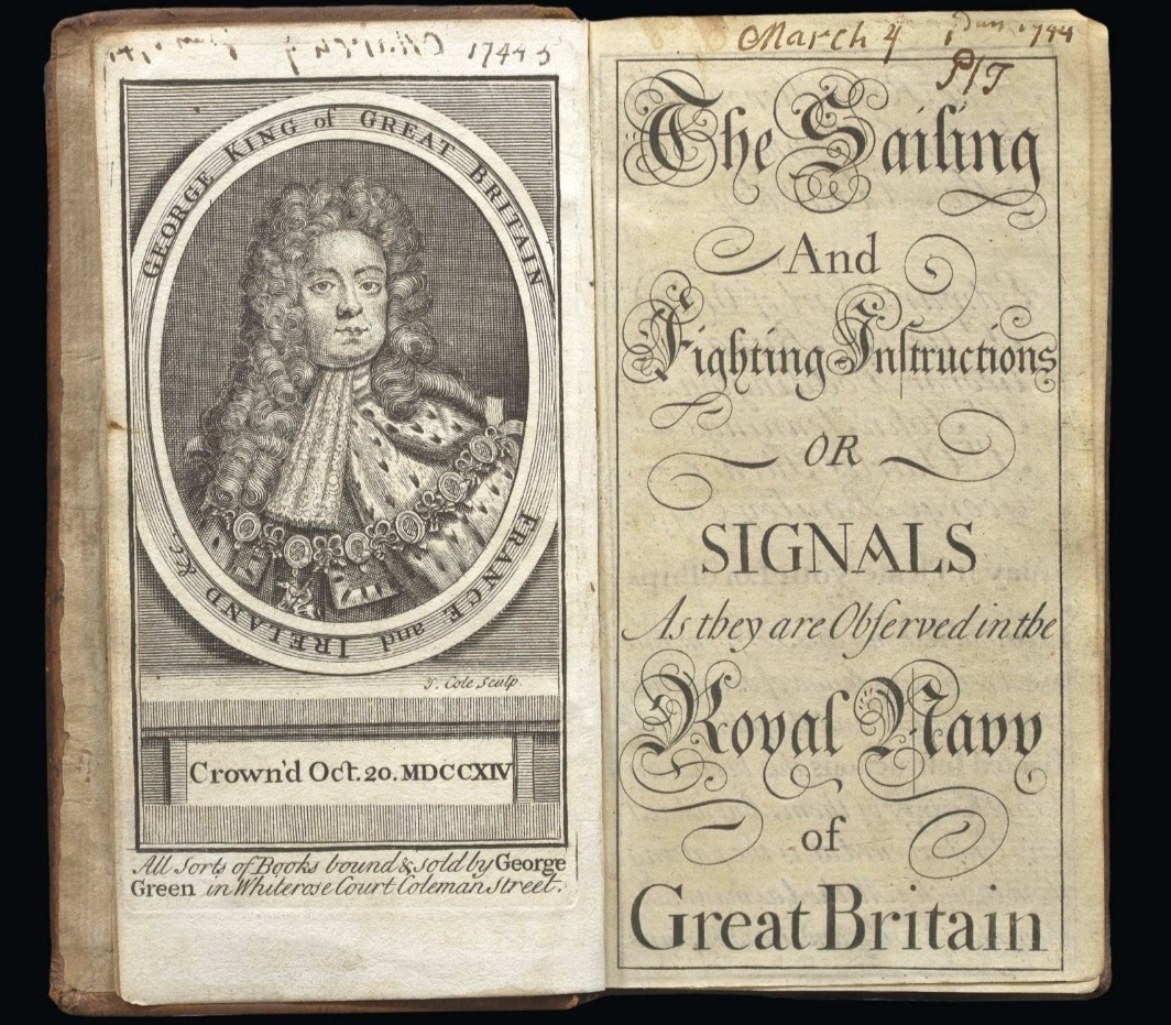 Egy 1714-es kiadású Sailing and Fighting Instructions.