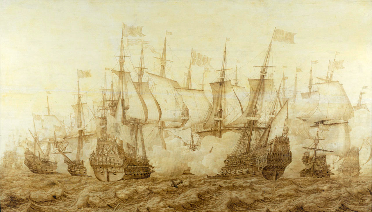 A gabbardi ütközet. Középen a két zászlóshajó, a Brederode és a Resolution.