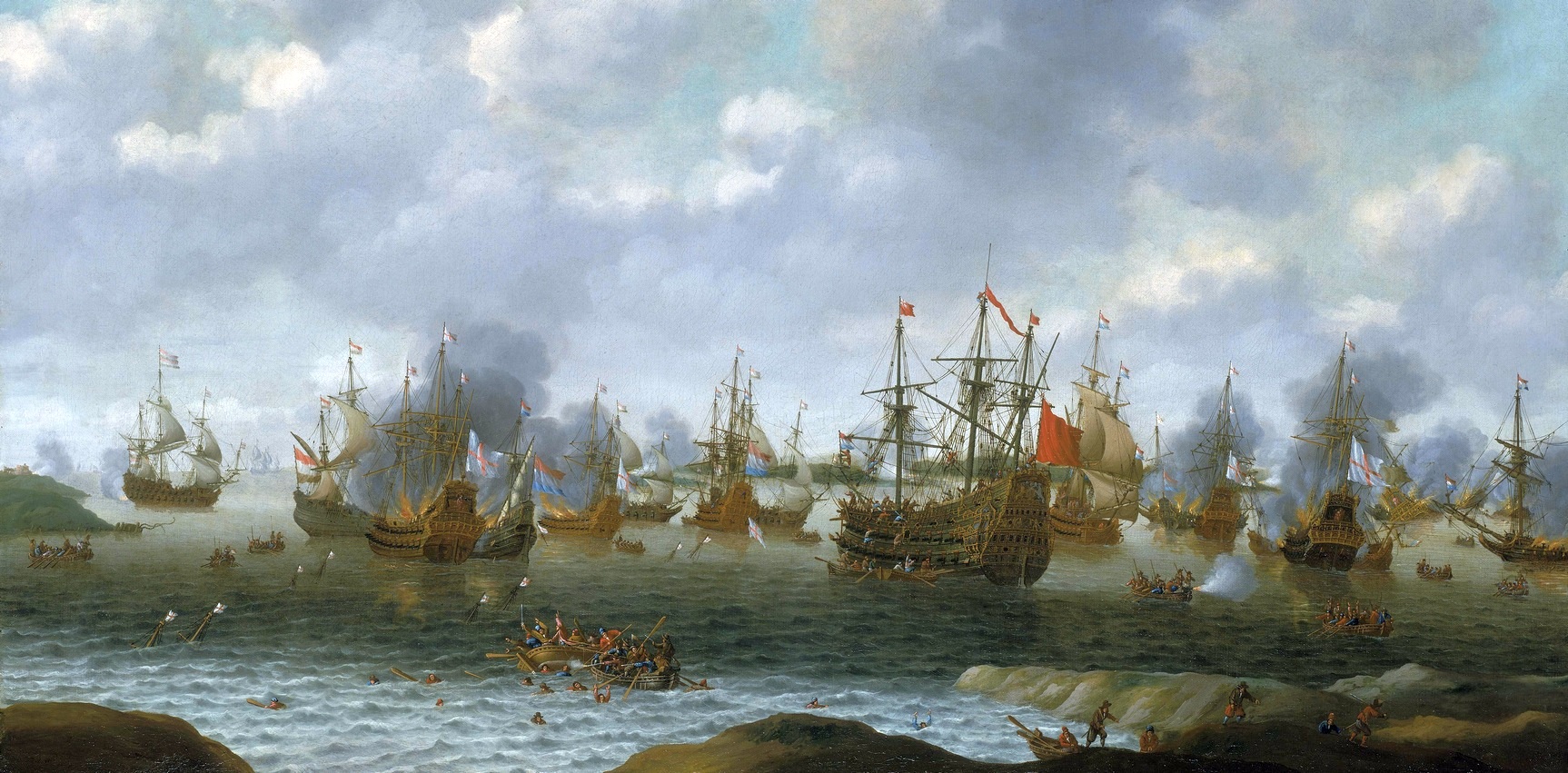 A Medway elleni holland támadás. Középen a Royal Charles.