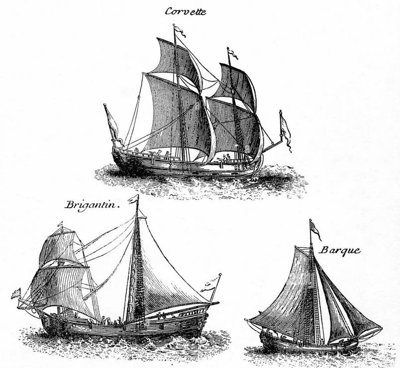 A kalózfilmekkel ellentétben az igazi tengeri rablók általában nem nagy fregattokkal, hanem kis hajócskákkal jártak fosztogatni. Jellegzetes karibi kalózhajókat bemutató illusztráció egy XVII. század végén íródott könyvből.