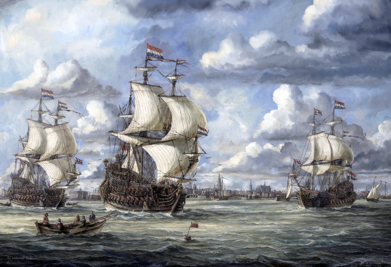 Holland hadihajók a háború után. Jan de Quelery festménye.