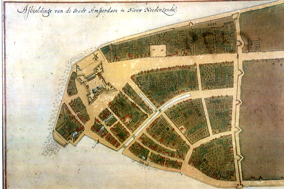 A mai Manhattan déli részén fekvő Nieuw Amsterdam térképe.