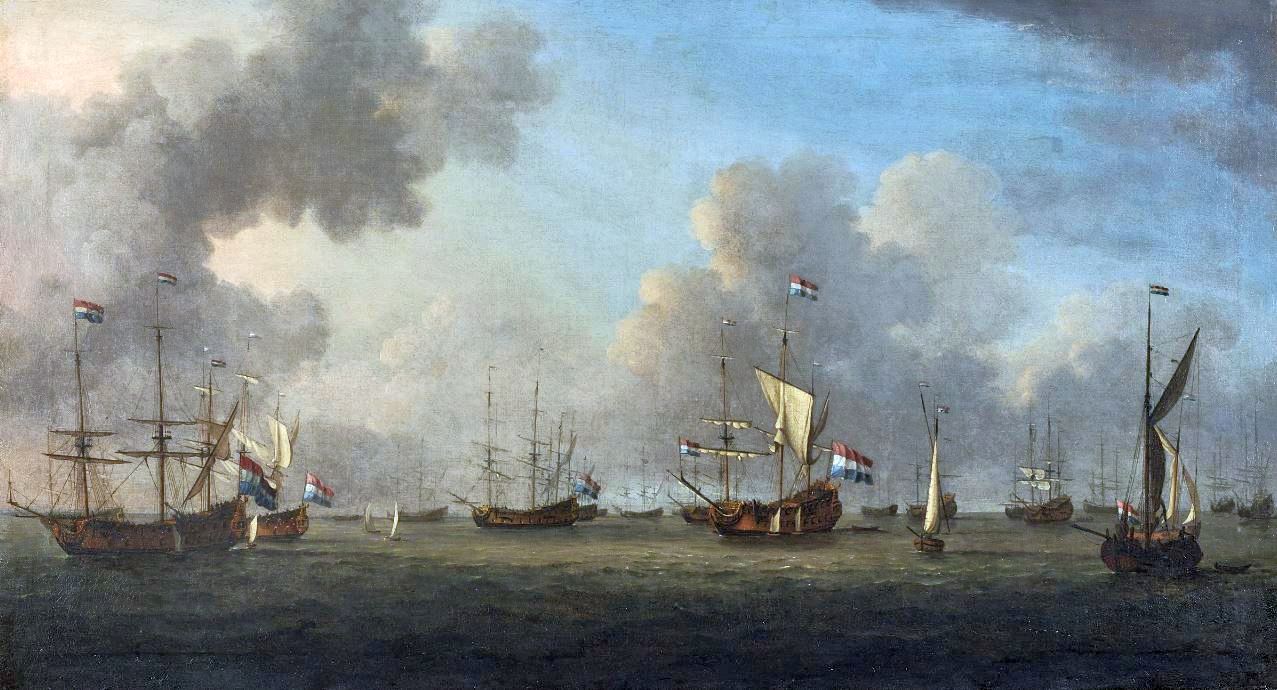 A hazai partok előtt horgonyzó holland flotta.