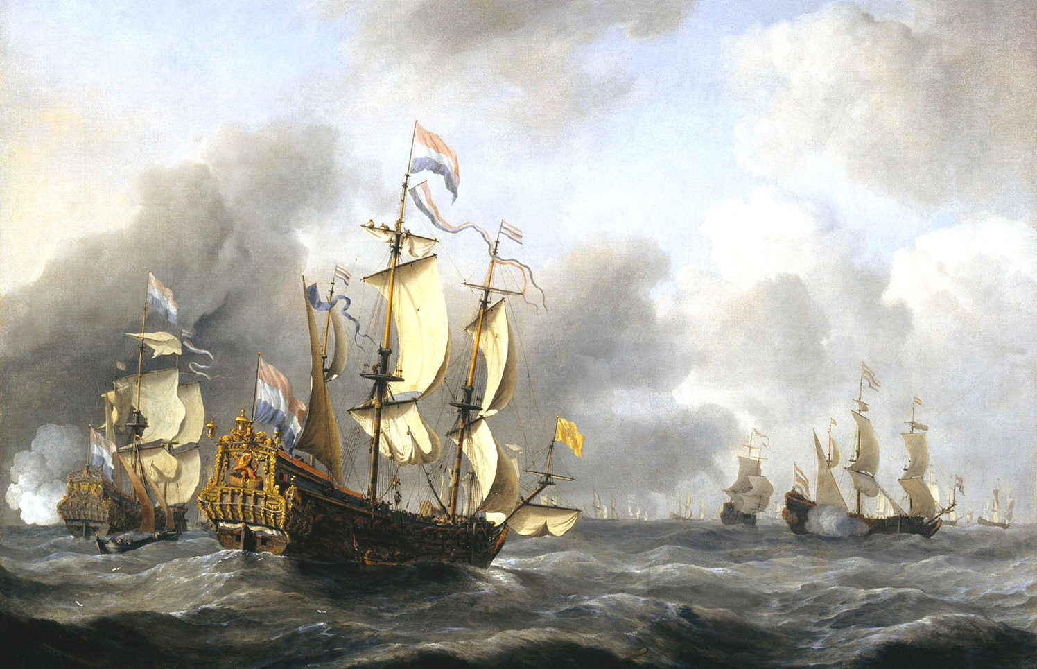 Holland hadihajók. Elöl a zászlóshajó, az Eendracht.