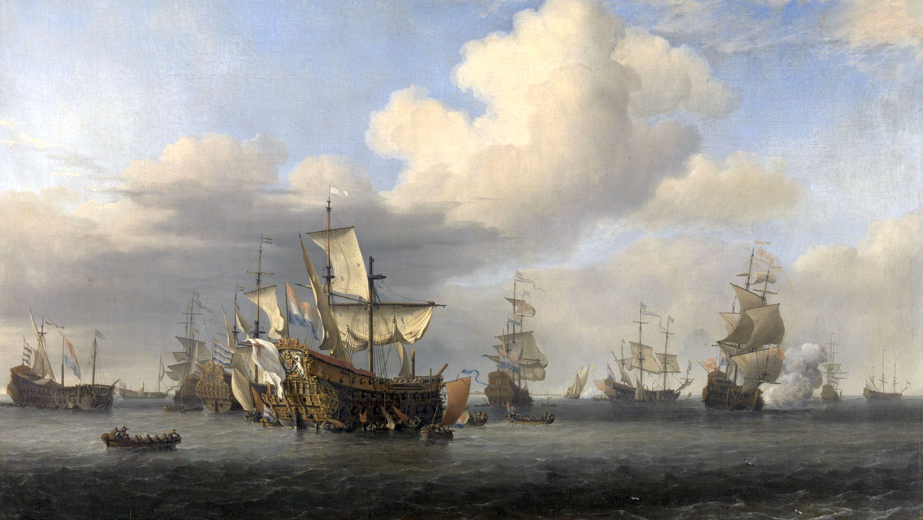 Az ütközetben elfogott angol hajók egy csoportja a holland partok előtt. Középen Berkeley zászlóshajója, a Swiftsure.