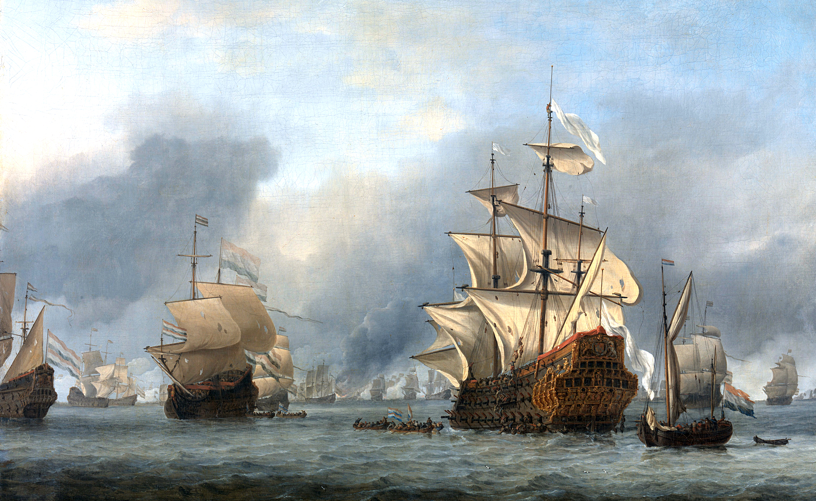 A Prince Royal elfogása a csata talán legnevezetesebb eseménye volt, amiről számos festmény született. A képen William van de Velde festménye.
