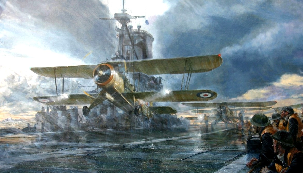 A Bismarck ellen támadásra induló Swordfishek felszállnak az Ark Royalról.